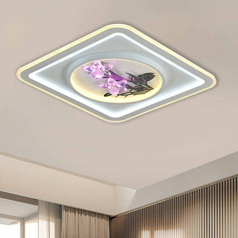 LED-Deckenleuchte aus Metall, moderne, weiße, runde/quadratische Wohnzimmer-Einbauleuchte mit Blumen-Kristall-Deko