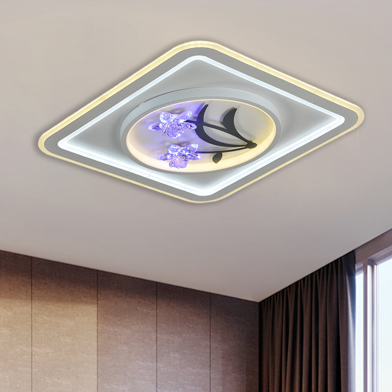 Round/Square Great Room Flushmount Lighting Modern Crystal LED White Close to Ceiling Lamp