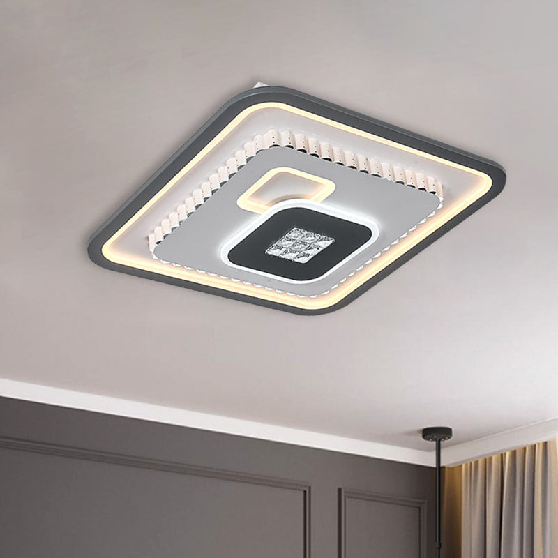 Crystal Black and White Flush Mount Fixture Square/Rectangle LED Contemporary Ceiling Mounted Light