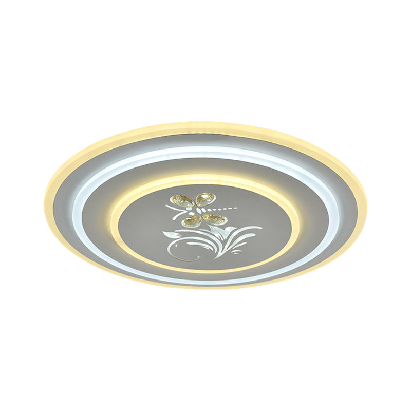 White Round/Square Flush Mount Lamp Modern Crystal LED Dinning Room Ceiling Mounted Fixture