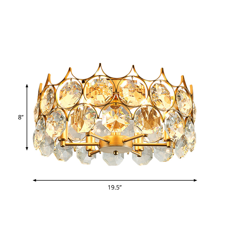 Crystal Gold Semi Flush Mount Light Crown 6 Heads Contemporary Ceiling Mounted Fixture