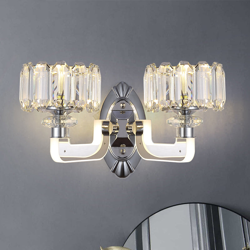 2 Bulbs Drum Wall Lamp Modern Clear Crystal Wall Mounted Light Fixture for Bedchamber