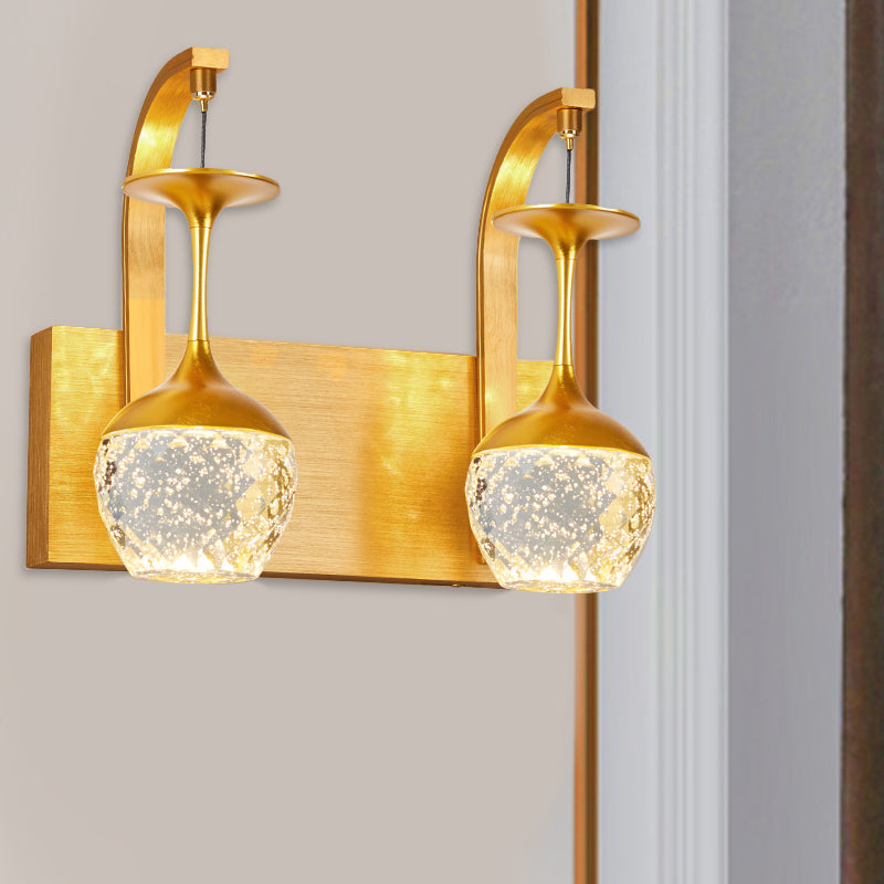 1/2 Head Wall Mounted Lamp with Taper Crystal Traditional Parlour Wall Sconce Lighting in Gold
