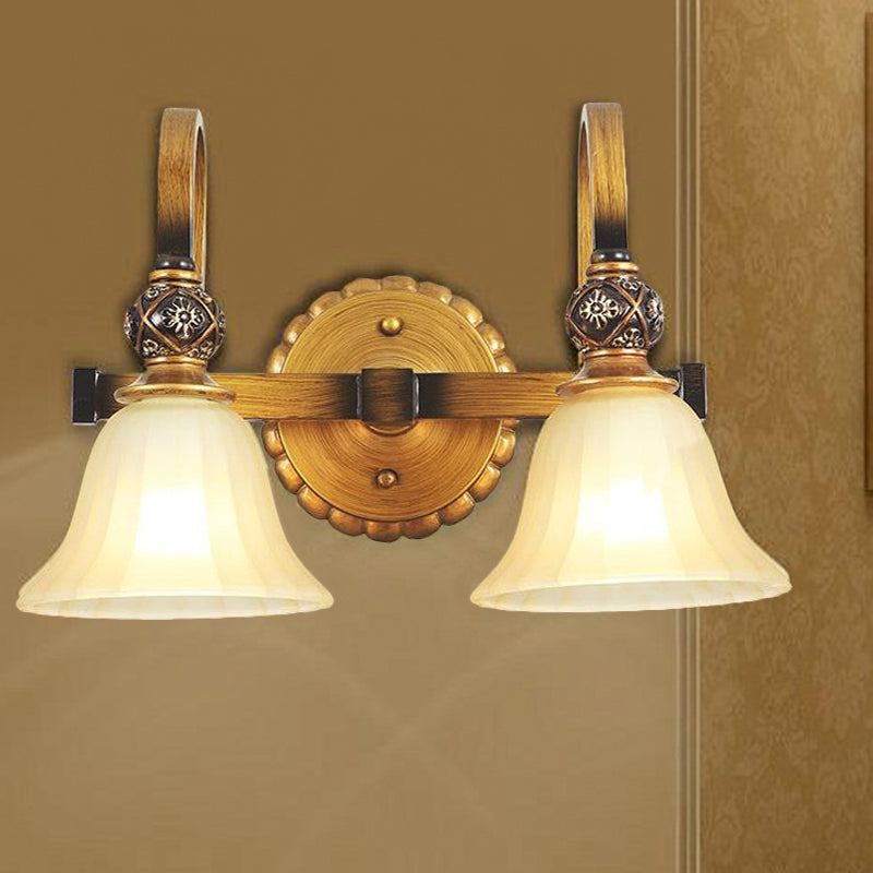 Frosted Glass Carillon Wall Lamp Traditional 2-Head Corridor Wall Light Sconce in Brass