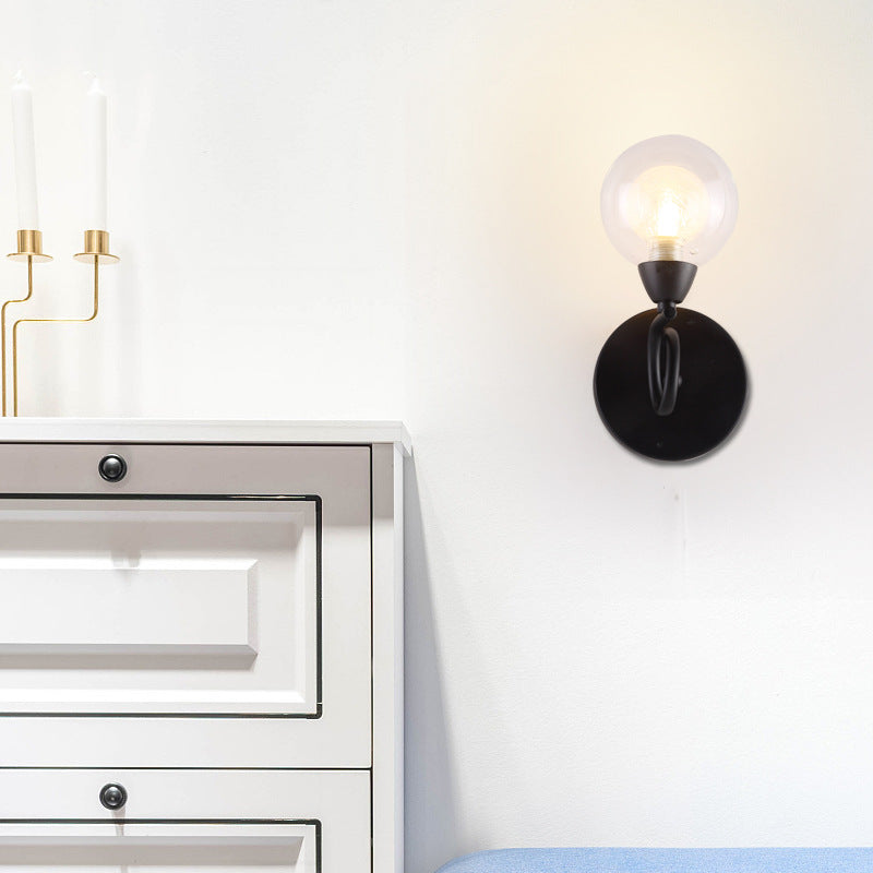 White Glass Round Sconce Lighting Contemporary Led Black Wall Mounted Light Fixture