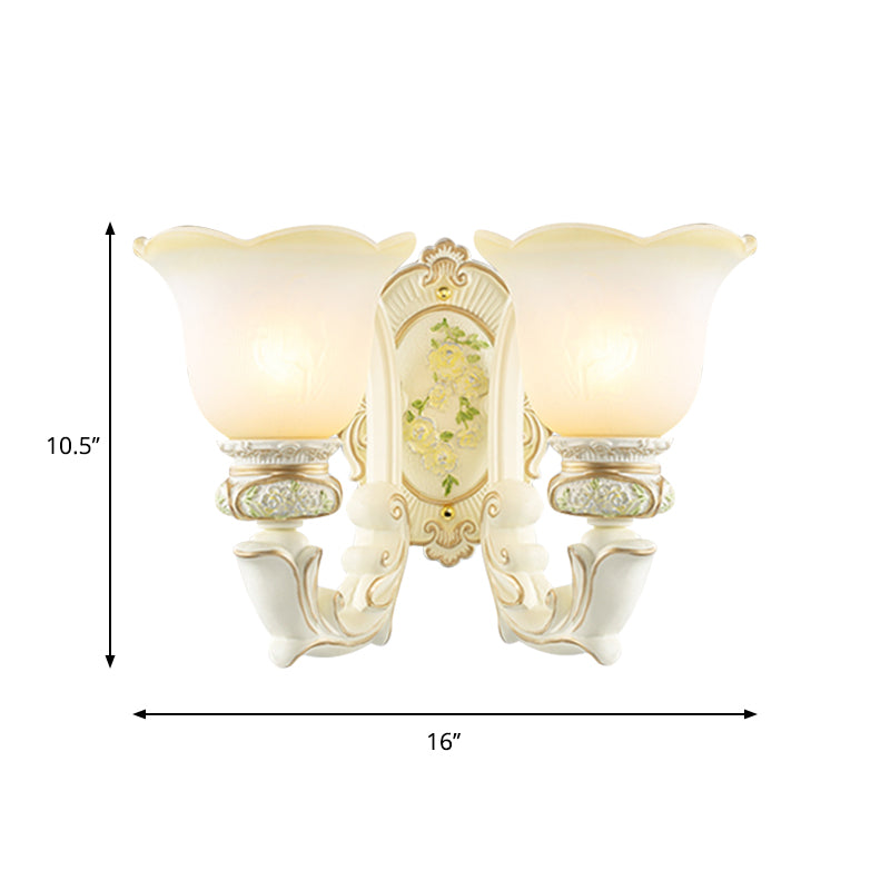 Bell Cream Glass Wall Lighting Ideas Vintage 2 Bulbs Bedroom Wall Sconce in White