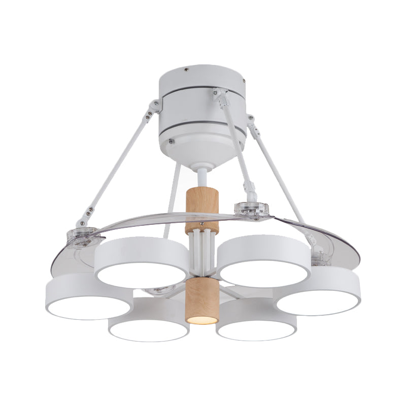 Simplicity Drum Pendant Fan Light Metallic 6-kop 48 "W Drawing Room dicht bij plafondlamp met 4 heldere messen in zwart/wit/roze