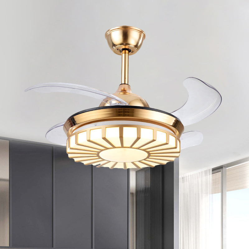Minimalismus kreisförmiger Semi-Flush-Mount-Acryl-Wohnzimmer 4-Blade-LED-Anhänger Lüfter Licht in Silber/Weiß/Gold, 42 "W.