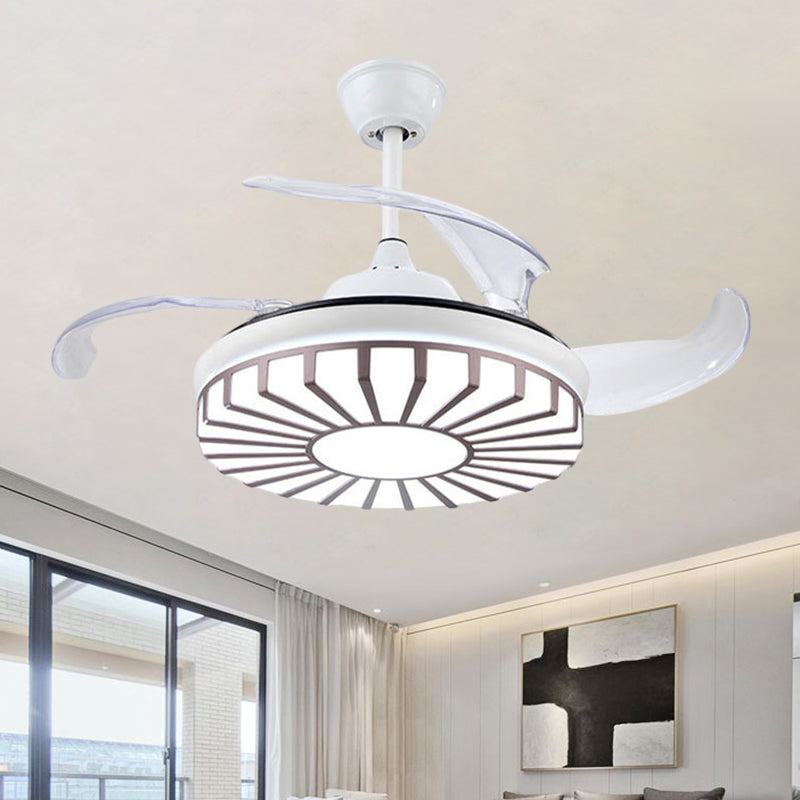 Minimalismus kreisförmiger Semi-Flush-Mount-Acryl-Wohnzimmer 4-Blade-LED-Anhänger Lüfter Licht in Silber/Weiß/Gold, 42 "W.