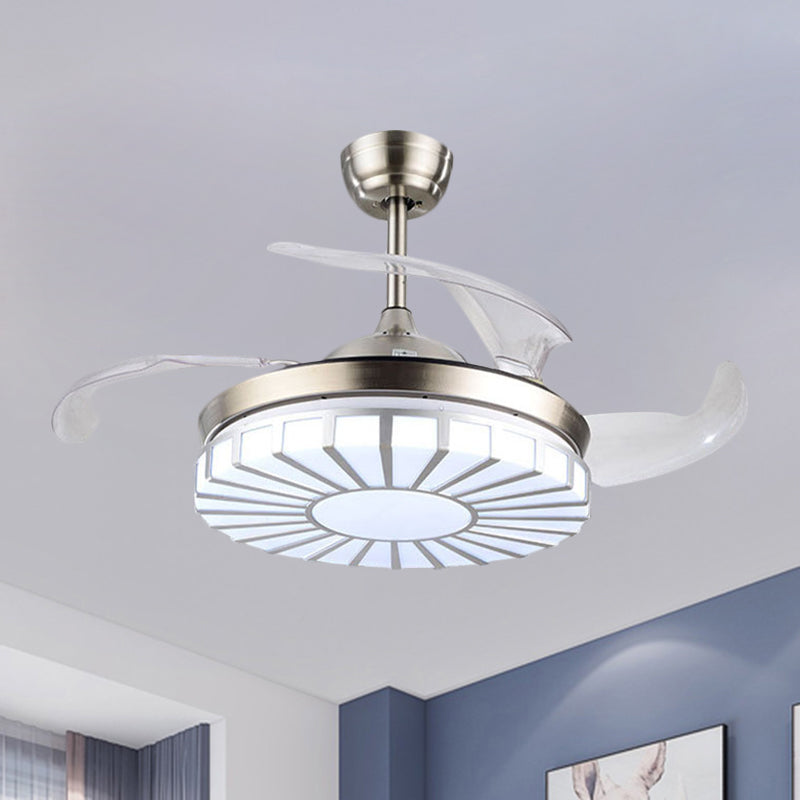 Minimalismus kreisförmiger Semi-Flush-Mount-Acryl-Wohnzimmer 4-Blade-LED-Anhänger Lüfter Licht in Silber/Weiß/Gold, 42 "W.