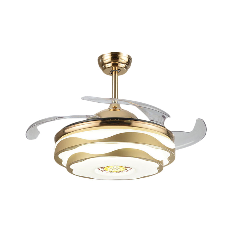 Nordic 2 Stufen florale Halbflush-Acryl-Schlafzimmer 4-Blatt-LED-Deckenlüfterbeleuchtung in Gold, 42 "W.