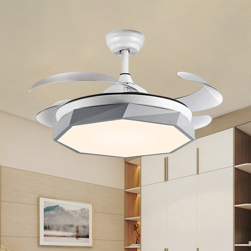 42 "breit facettierte Oktagon Deckenlampe Minimalismus Acrylgrau/Weiß/Rosa 4 Blades LED -Pendellventilator für Wohnzimmer