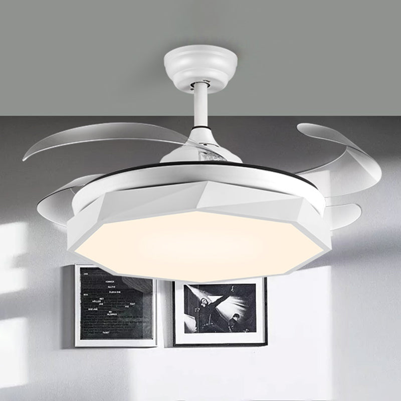 42 "breit facettierte Oktagon Deckenlampe Minimalismus Acrylgrau/Weiß/Rosa 4 Blades LED -Pendellventilator für Wohnzimmer