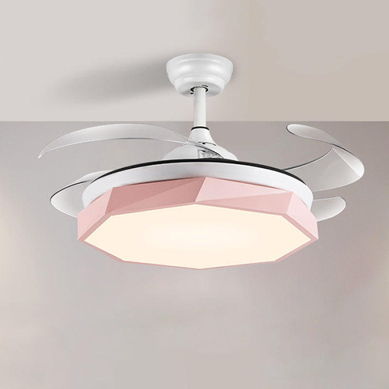42 "breit facettierte Oktagon Deckenlampe Minimalismus Acrylgrau/Weiß/Rosa 4 Blades LED -Pendellventilator für Wohnzimmer