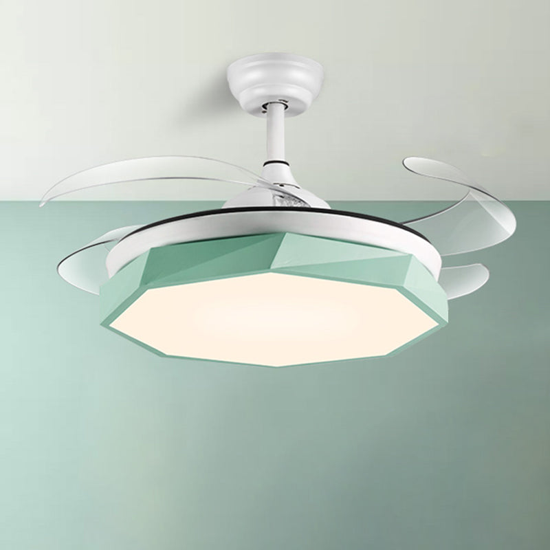 42 "breit facettierte Oktagon Deckenlampe Minimalismus Acrylgrau/Weiß/Rosa 4 Blades LED -Pendellventilator für Wohnzimmer