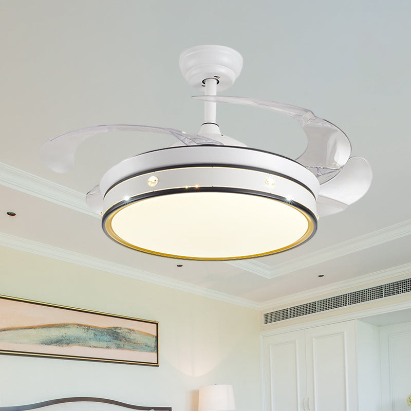 Acryl-trommelvormig plafondventilator licht Minimalisme Wit met 4-blade LED Semi Flush Mount Lighting, 42 "breed