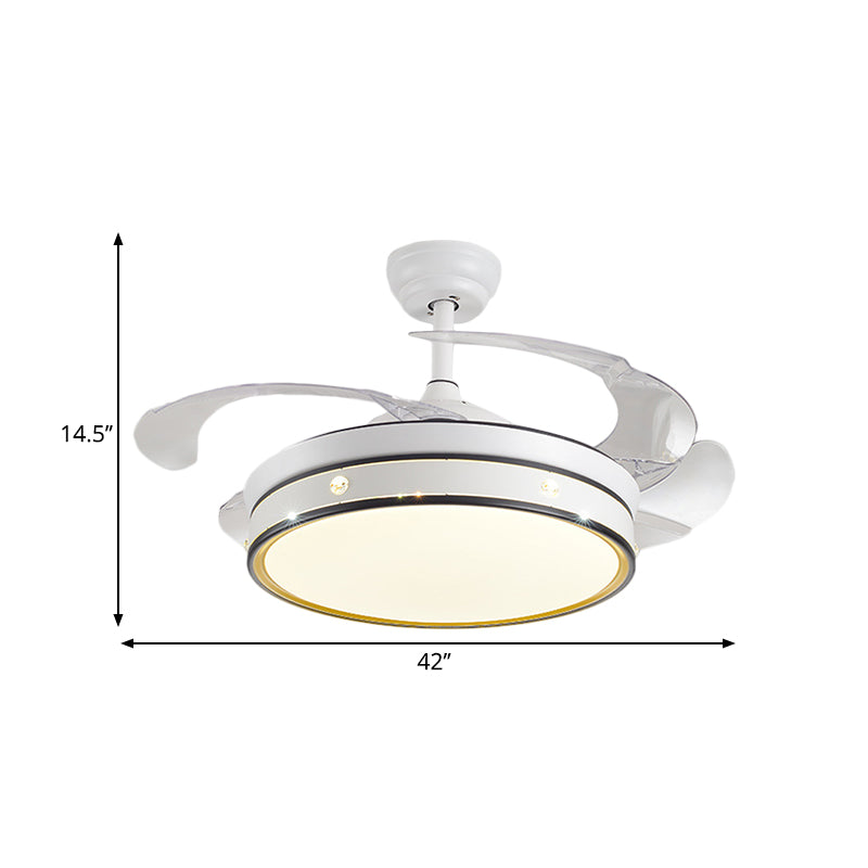 Acryl-trommelvormig plafondventilator licht Minimalisme Wit met 4-blade LED Semi Flush Mount Lighting, 42 "breed
