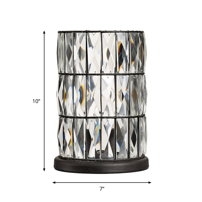 1 Bulb Night Light Modern Barrel Crystal Night Table Lamp for Sleeping Room in Black
