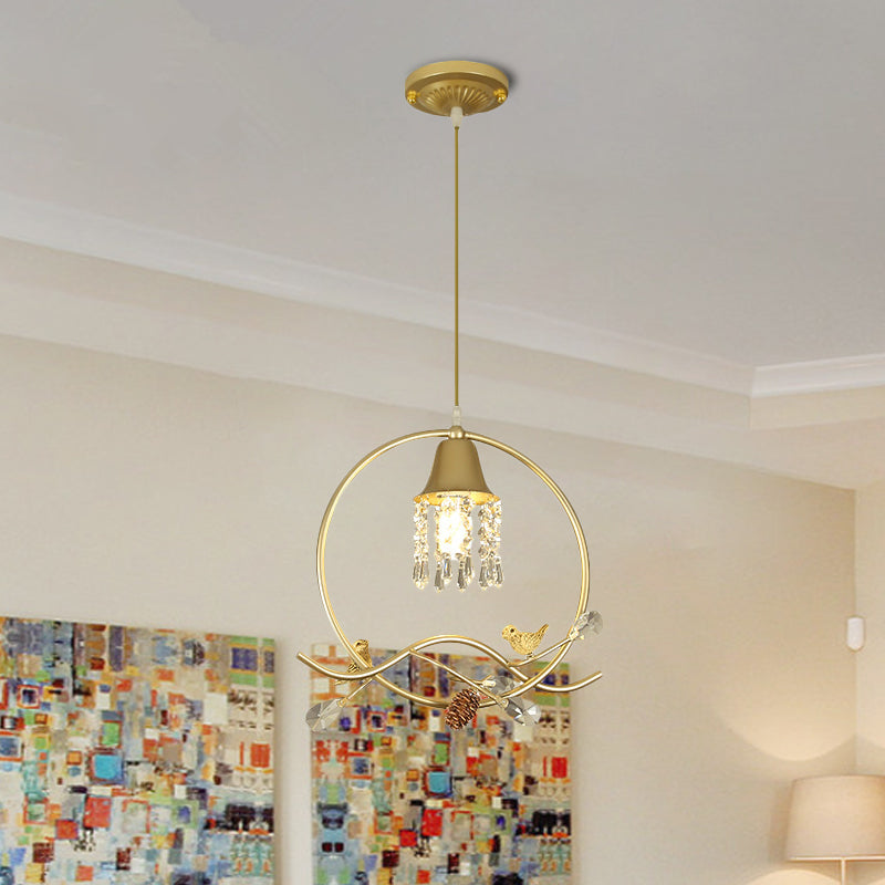 Sospensione per camera da sonno uccello/fiore Luce moderne Crystal Stands 1 kit lampada in oro lampadina