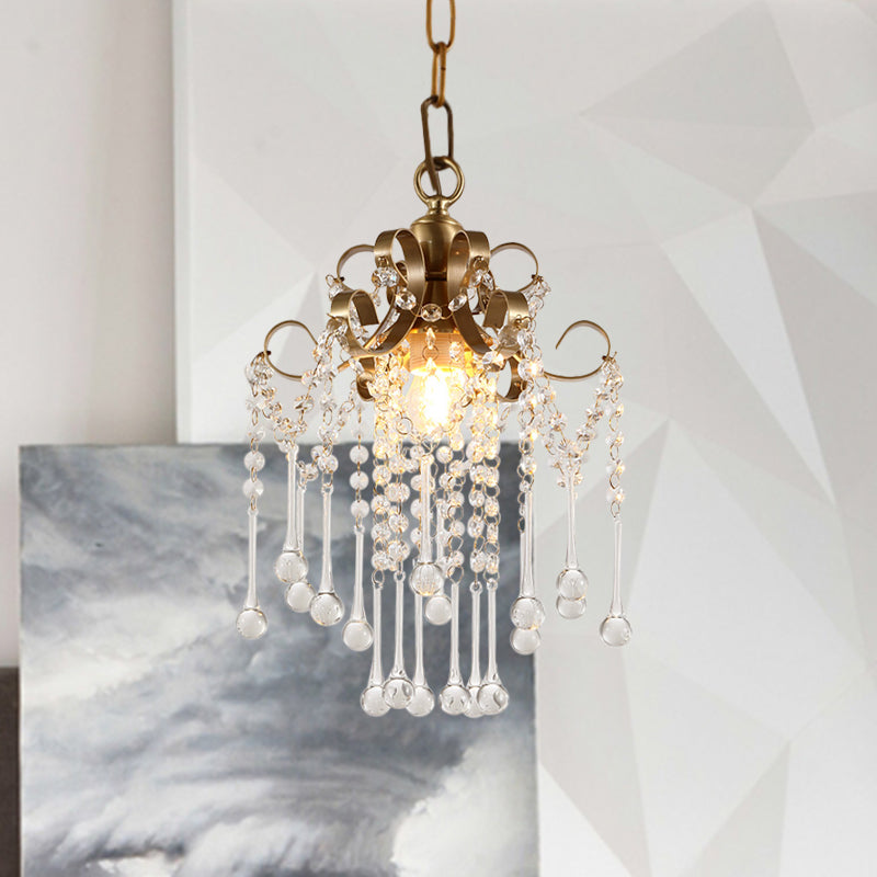 Éclairage pendentif incurvé en or Perles de cristal modernes 1 lampe de suspension du plafond de la chambre à coucher