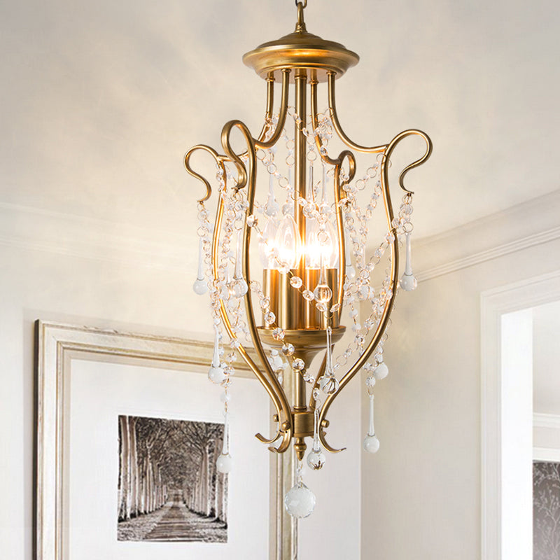 Moderno sospensione di ferro turbinale Ciondolo a 4 teste Crystal Stands Swag Lamp per sala da pranzo in ottone