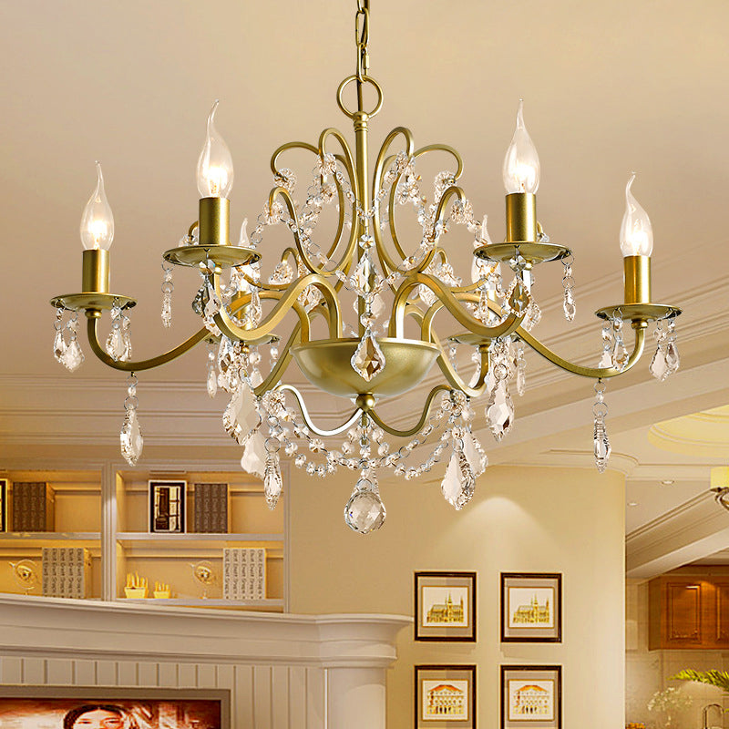 6 hoofden hangen kroonluchter traditionele kandelabra kristalwater druppels hangende lamp in goud