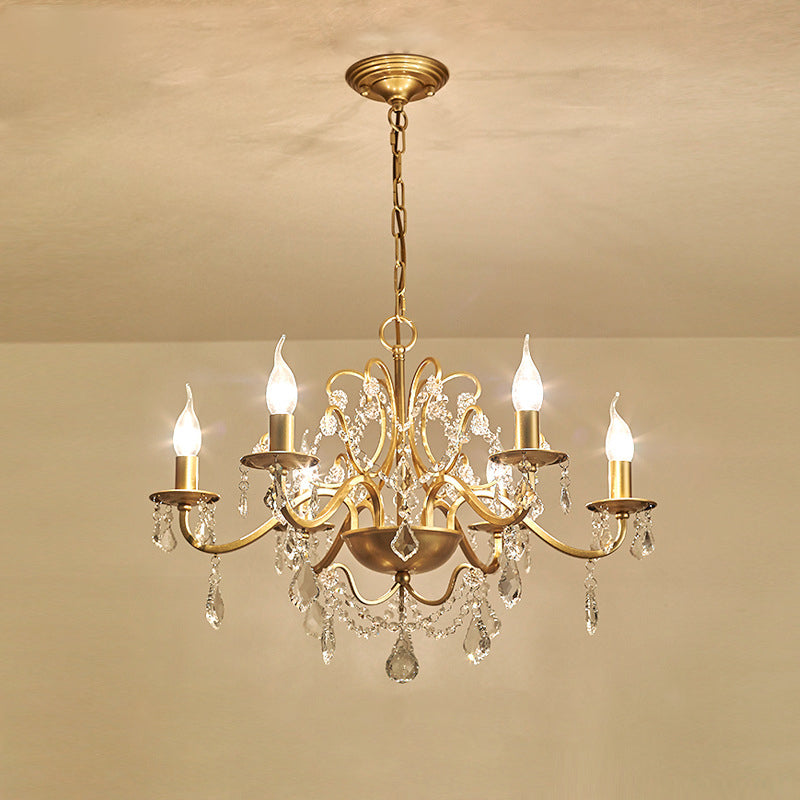 6 hoofden hangen kroonluchter traditionele kandelabra kristalwater druppels hangende lamp in goud
