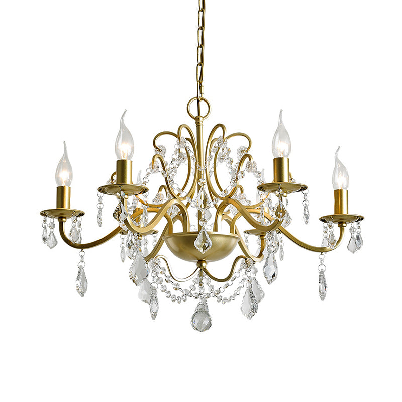 6 hoofden hangen kroonluchter traditionele kandelabra kristalwater druppels hangende lamp in goud