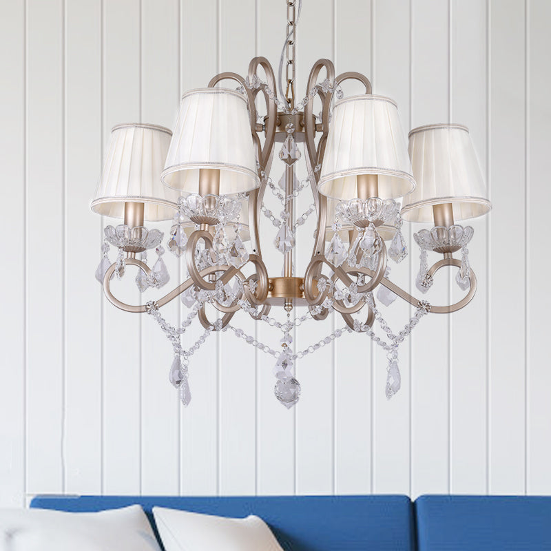 6 lampen hangende lampkit met conische kristalstandaards traditionele salon hanger kroonluchter in messing