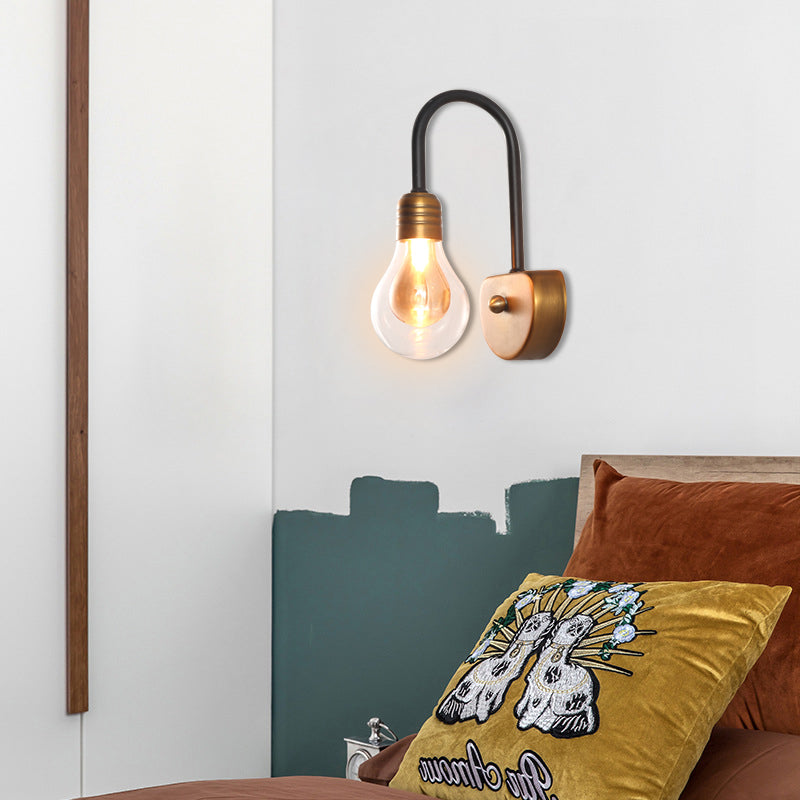 Illuminazione a parete in vetro trasparente contemporaneo 1/2/3 luci a led wall sconce luce in ottone con braccio curvo