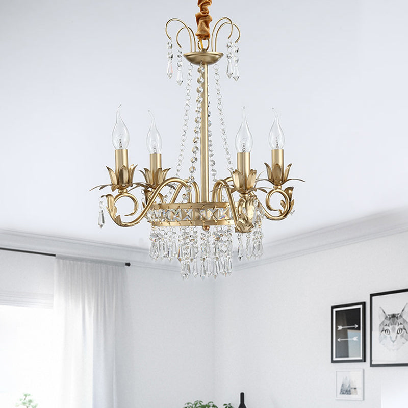 Kaarsen slaapkamer kroonluchter licht traditionele kristal prisma 4 koppen goudhangende hanger
