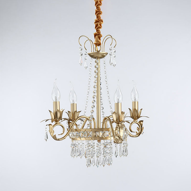 Kaarsen slaapkamer kroonluchter licht traditionele kristal prisma 4 koppen goudhangende hanger