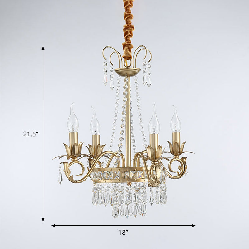 Kaarsen slaapkamer kroonluchter licht traditionele kristal prisma 4 koppen goudhangende hanger