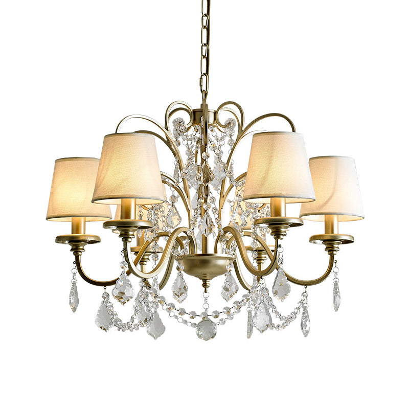 6 Heads Suspension Light with Tapered Crystal Stands Traditional Dinning Hall Chandelier in Gold