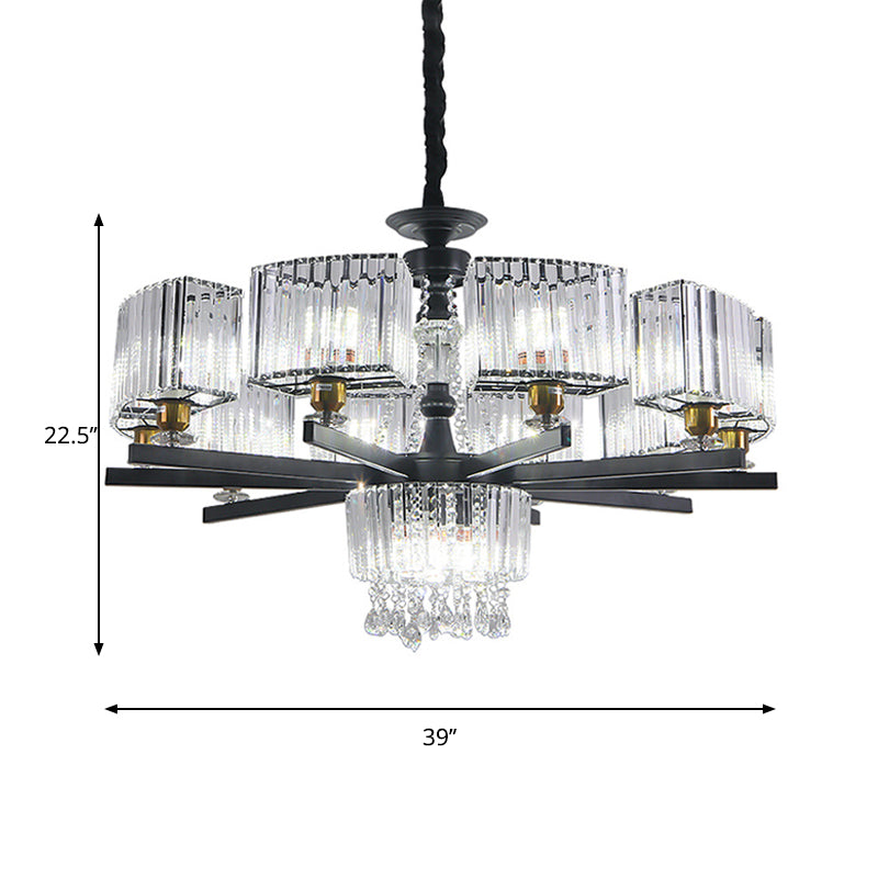 13 Bulbs Crystal Chandelier Traditional Black Geometric Sitting Room Ceiling Lamp
