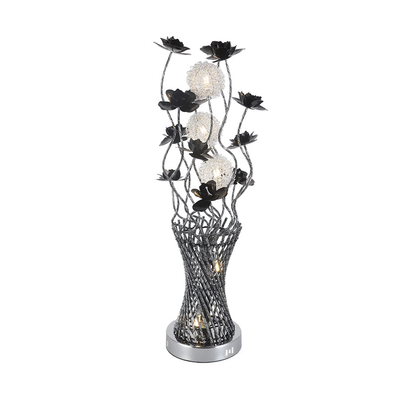 LED cylindre vigne veilleuse Art décor noir-argent métal éclairage de Table avec détail de fleur pour chevet