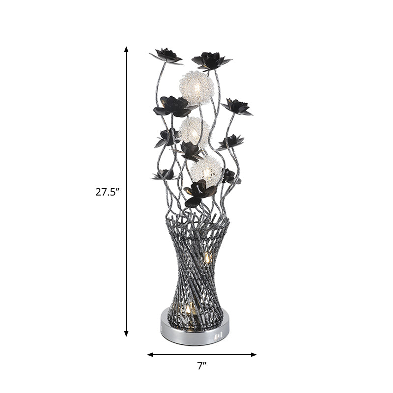 LED cylindre vigne veilleuse Art décor noir-argent métal éclairage de Table avec détail de fleur pour chevet