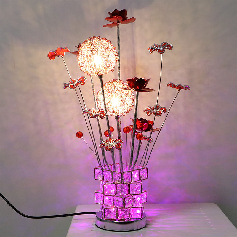 Aluminium Rubik's Cube Desk Lamparcor décor de dessin salon Crystal Crystal LED Night Table Lumière avec décor de fleur rose / rouge