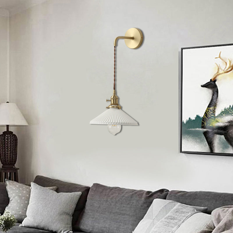 Ceramica Conoletta a coste Light Sconce 1 Luce moderna a parete sospesa elegante in bianco per corridoio