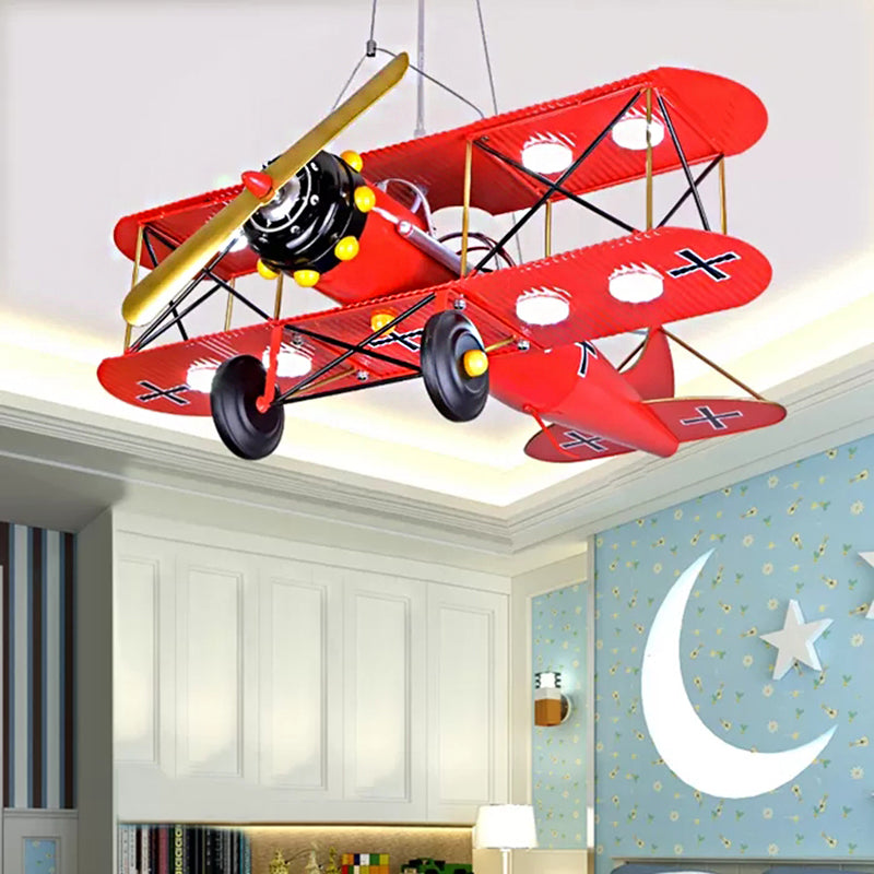 Large Chandelier 8 Light, Modern Hanging Light Fixture with Milk Glass Shade & Biplane Design for Boys Room, L:25in W:27.5in H:8in