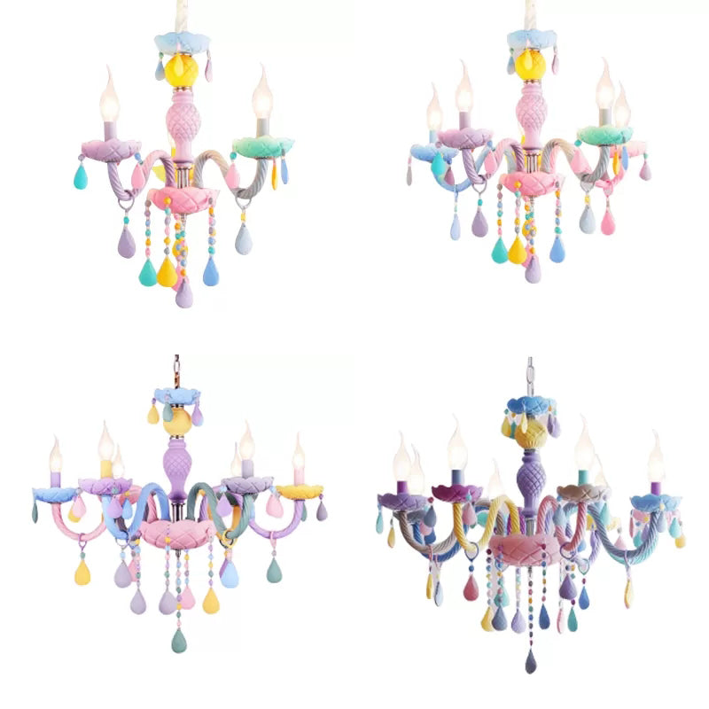 LAMPE DE CHANDELIERS ENFANTS pour les chambres de filles, éclairage pendentif accroché multicolore avec chaîne et bougie réglables