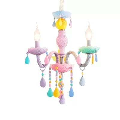 LAMPE DE CHANDELIERS ENFANTS pour les chambres de filles, éclairage pendentif accroché multicolore avec chaîne et bougie réglables