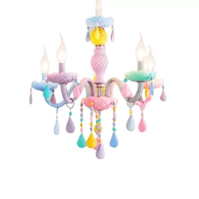 LAMPE DE CHANDELIERS ENFANTS pour les chambres de filles, éclairage pendentif accroché multicolore avec chaîne et bougie réglables