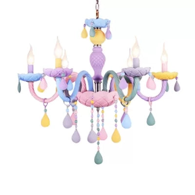 LAMPE DE CHANDELIERS ENFANTS pour les chambres de filles, éclairage pendentif accroché multicolore avec chaîne et bougie réglables