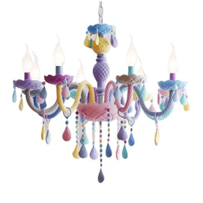 LAMPE DE CHANDELIERS ENFANTS pour les chambres de filles, éclairage pendentif accroché multicolore avec chaîne et bougie réglables