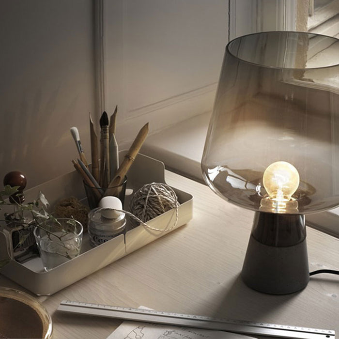 Open-Top Table Lamp Modern Grey/Brown/Clear Glass 1 Light Reading Night Table Light with Cement Base, 8"/10" Wide