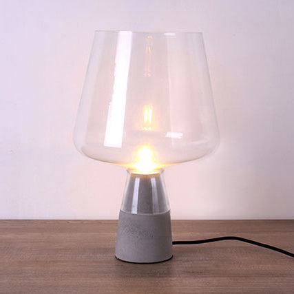 Open-Top Table Lamp Modern Grey/Brown/Clear Glass 1 Light Reading Night Table Light with Cement Base, 8"/10" Wide