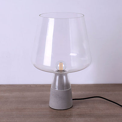 Open-Top Table Lamp Modern Grey/Brown/Clear Glass 1 Light Reading Night Table Light with Cement Base, 8"/10" Wide