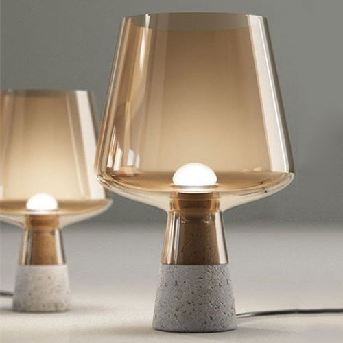 Open-Top Table Lamp Modern Grey/Brown/Clear Glass 1 Light Reading Night Table Light with Cement Base, 8"/10" Wide