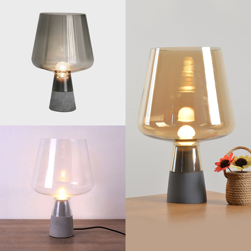 Open-Top Table Lamp Modern Grey/Brown/Clear Glass 1 Light Reading Night Table Light with Cement Base, 8"/10" Wide